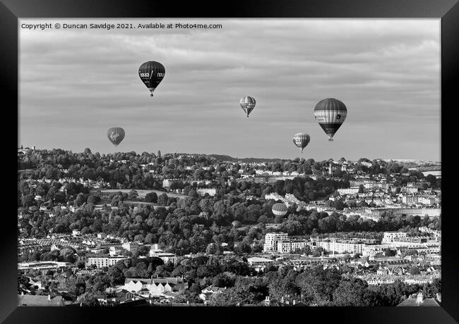 City of Bath and it's hot air balloons black and white Framed Print by Duncan Savidge