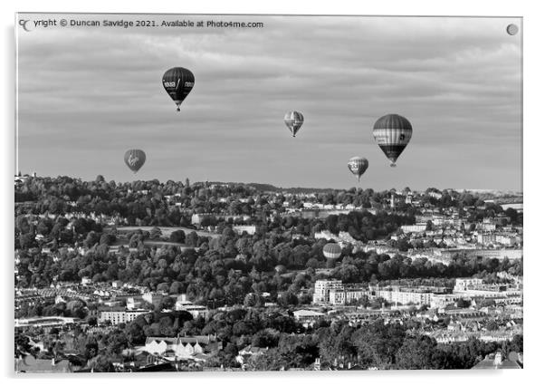City of Bath and it's hot air balloons black and white Acrylic by Duncan Savidge