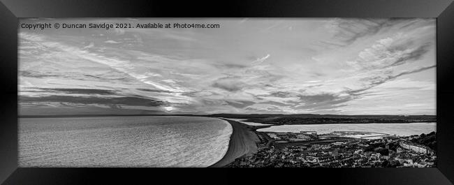 Portland heights sunset chesil beach black and white Framed Print by Duncan Savidge