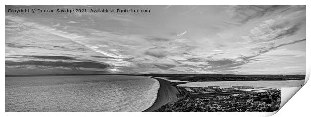 Portland heights sunset chesil beach black and white Print by Duncan Savidge