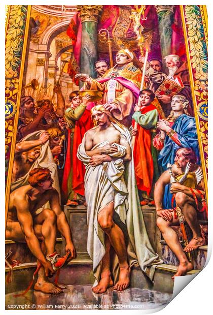 Clovis Baptism Painting Pantheon Basilica Paris France Print by William Perry