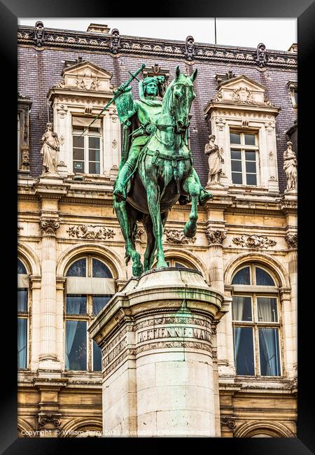 Etenne Marcel Statue Hotel de Ville City Hall Paris France Framed Print by William Perry