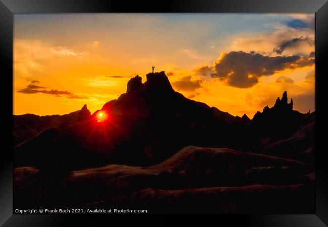 Beautiful shot of the silhouettes of mountains on sunset sky bac Framed Print by Frank Bach