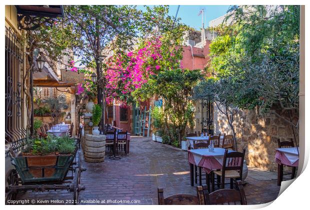 Outdoor restaurant in Chania Print by Kevin Hellon