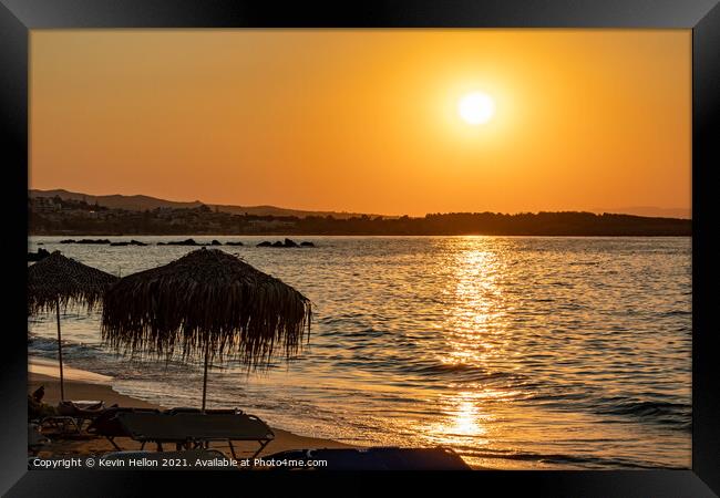 Sunset, Chania Beach Framed Print by Kevin Hellon