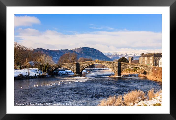 Llanrwst Bridge and Conwy River in Winter Framed Mounted Print by Pearl Bucknall