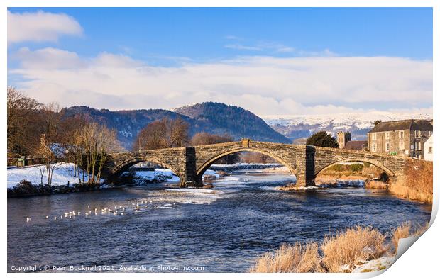 Llanrwst Bridge and Conwy River in Winter Print by Pearl Bucknall