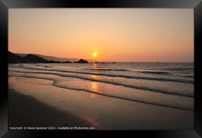 Sunrise on Looe Beach at Low tide Framed Print by Rosie Spooner