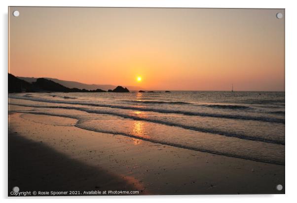 Sunrise on Looe Beach at Low tide Acrylic by Rosie Spooner
