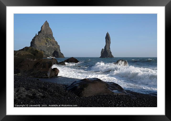 Waves hitting Reynisfjara Black Beach in Iceland Framed Mounted Print by Lensw0rld 