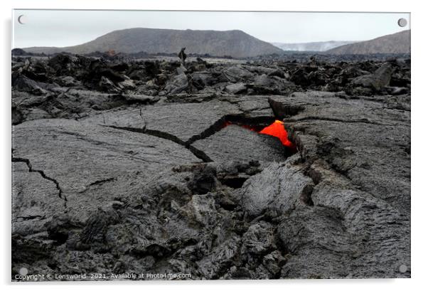 Glimpses of lava in a black lava field in Iceland Acrylic by Lensw0rld 