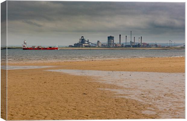 Ship passing Redcar steelworks Canvas Print by Gary Eason