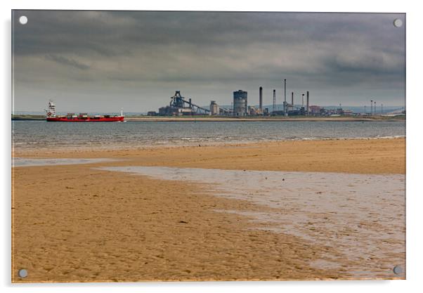 Ship passing Redcar steelworks Acrylic by Gary Eason