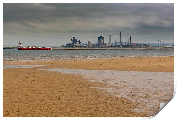 Ship passing Redcar steelworks Print by Gary Eason