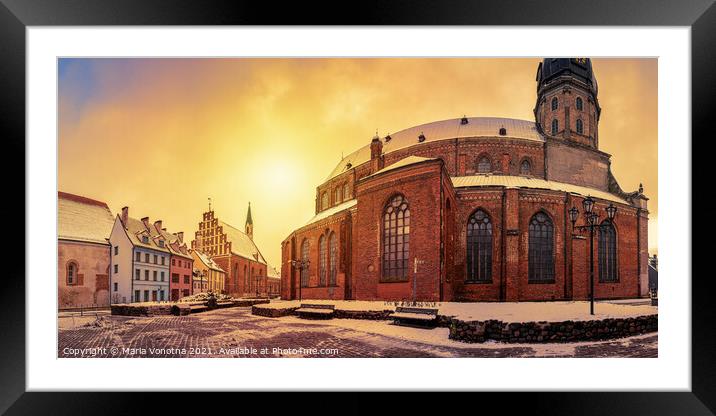 Panoramic view of historic center in Riga, Latvia Framed Mounted Print by Maria Vonotna