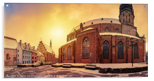 Panoramic view of historic center in Riga, Latvia Acrylic by Maria Vonotna