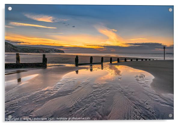 Dawn At Sandown Beach Isle Of Wight Acrylic by Wight Landscapes