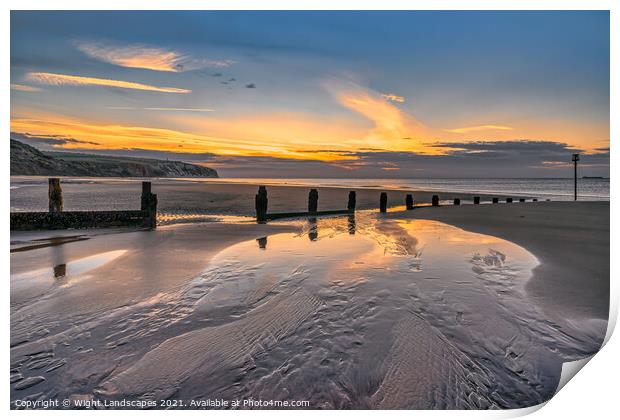 Dawn At Sandown Beach Isle Of Wight Print by Wight Landscapes