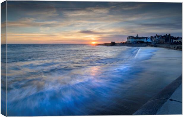 Sunset over Porthcawl breakwater Canvas Print by Leighton Collins