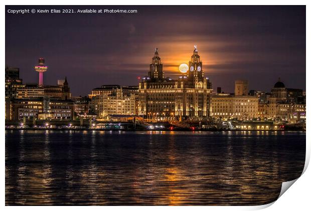 Moon over Liverpool Print by Kevin Elias