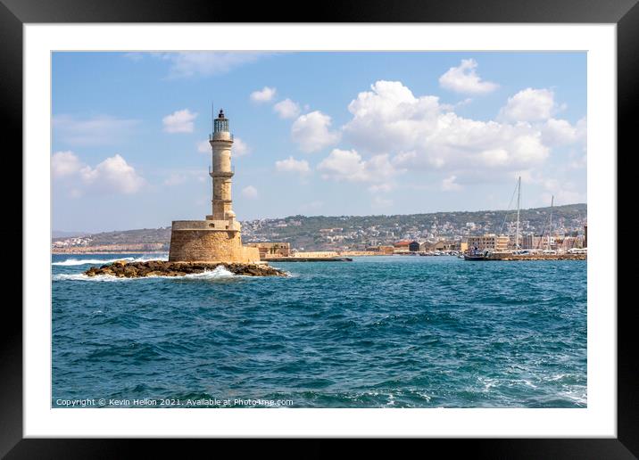 Lighthouse at the entrance to the old Venetian Har Framed Mounted Print by Kevin Hellon