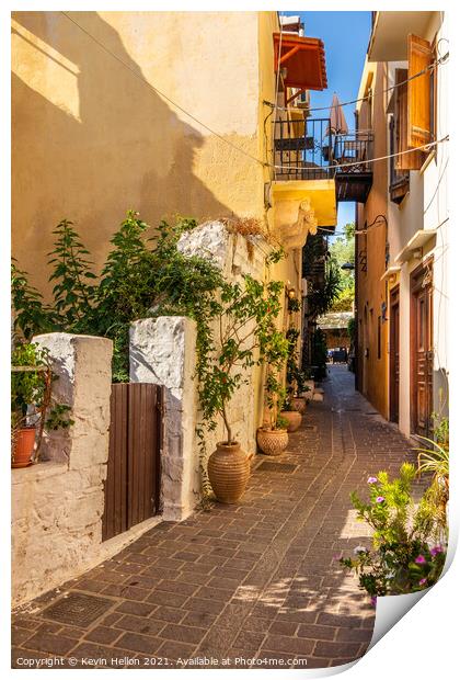 Narrow sreet in old Chania Print by Kevin Hellon