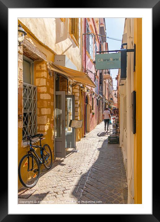Narrow sreet in old Chania Framed Mounted Print by Kevin Hellon