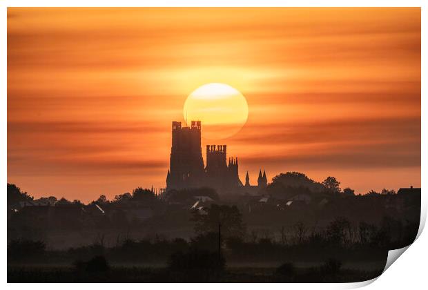 Glowing Ely Cathedral at Sunrise Print by Andrew Sharpe