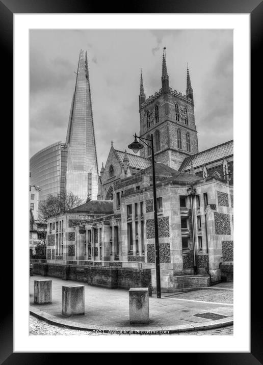 Southwark Cathedral and Shard London Framed Mounted Print by Diana Mower