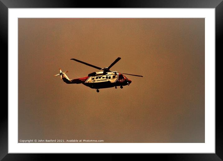 HM Coastguard Helicopter G-MCGJ Framed Mounted Print by John Basford