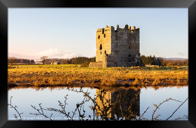 Landscape of Threave Island and Castle reflecting on the River Dee in winter Framed Print by SnapT Photography