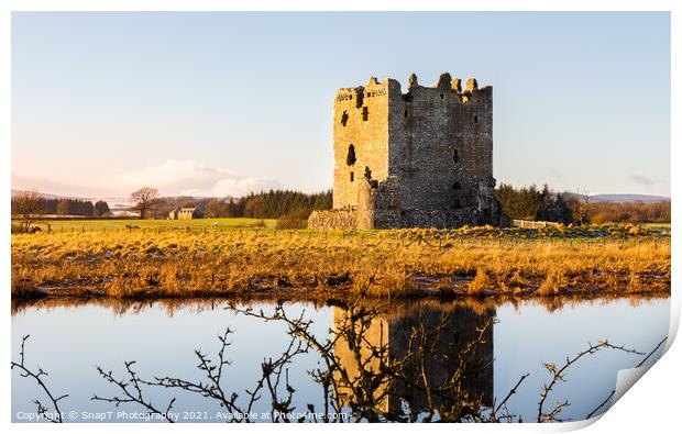 Landscape of Threave Island and Castle reflecting on the River Dee in winter Print by SnapT Photography