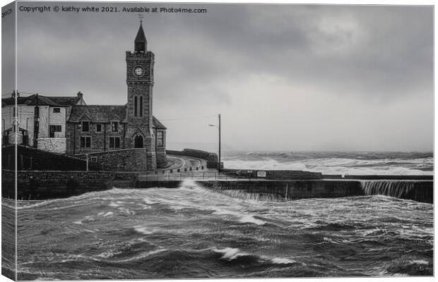  Porthleven Cornwall black and white Canvas Print by kathy white