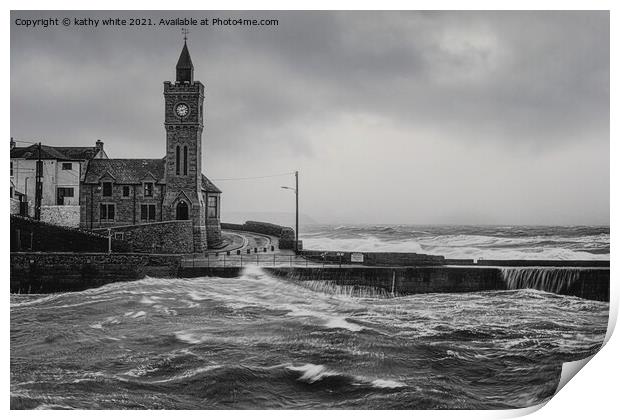  Porthleven Cornwall black and white Print by kathy white