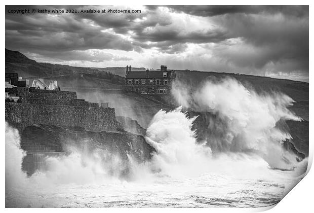 Porthleven Harbour Cornwall storm force Print by kathy white