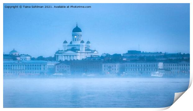Helsinki Seafront View on Foggy Morning Print by Taina Sohlman