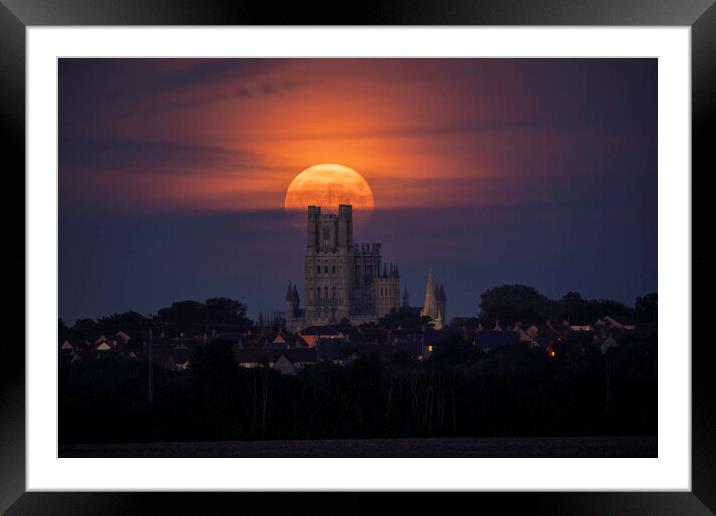 Moonrise behind Ely Cathedral, 21st September 2021 Framed Mounted Print by Andrew Sharpe