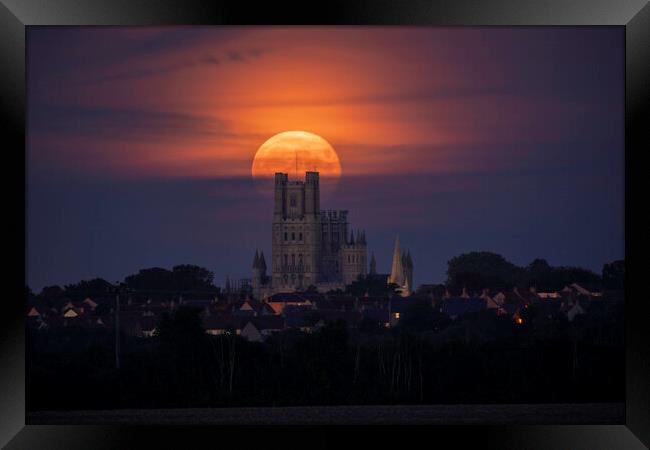 Moonrise behind Ely Cathedral, 21st September 2021 Framed Print by Andrew Sharpe