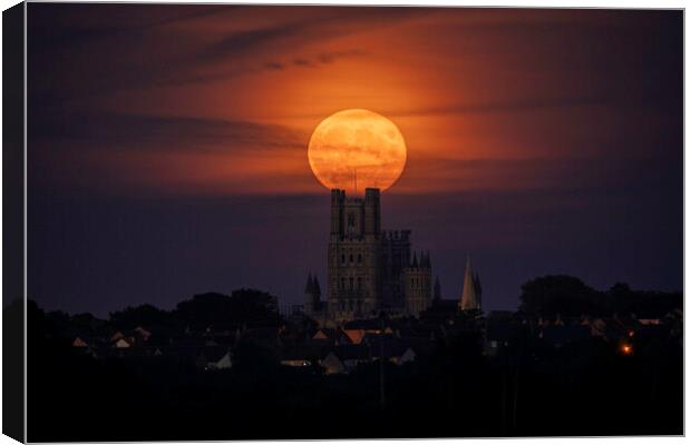 Moonrise behind Ely Cathedral, 21st September 2021 Canvas Print by Andrew Sharpe