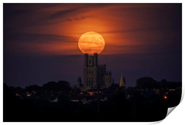 Moonrise behind Ely Cathedral, 21st September 2021 Print by Andrew Sharpe