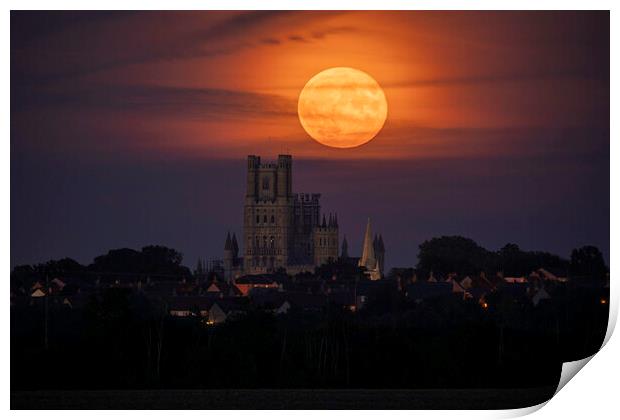 Moonrise behind Ely Cathedral, 21st September 2021 Print by Andrew Sharpe