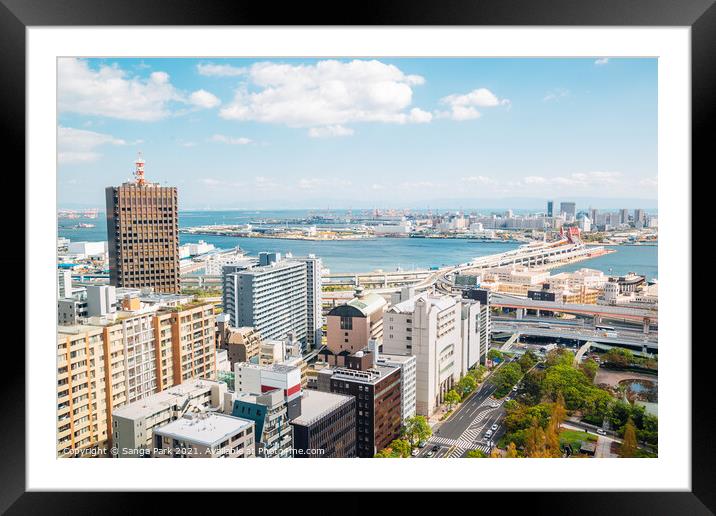 Panoramic view of Kobe harbor city in Japan Framed Mounted Print by Sanga Park