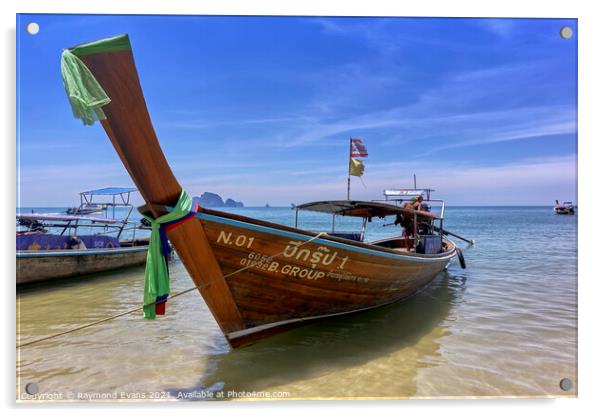 Thailand longtail boat Krabi beach Acrylic by Raymond Evans
