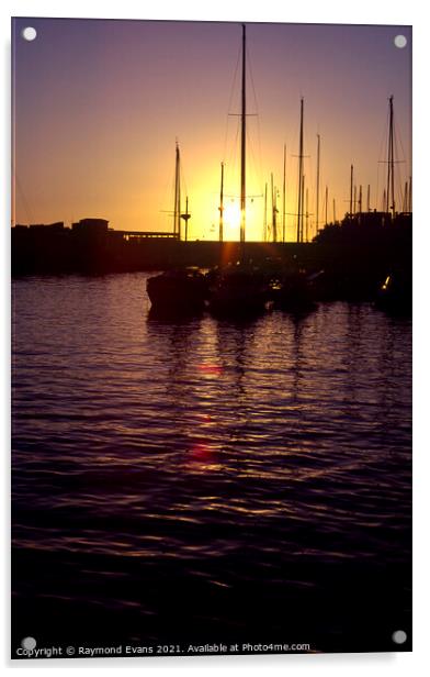 Sunset sailing boats  Acrylic by Raymond Evans