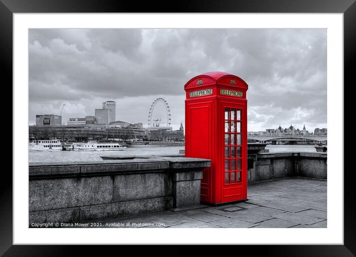 Thames Embankment Phone Box Framed Mounted Print by Diana Mower