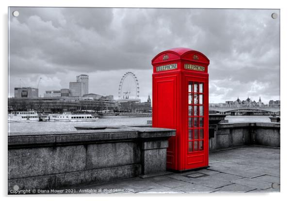 Thames Embankment Phone Box Acrylic by Diana Mower