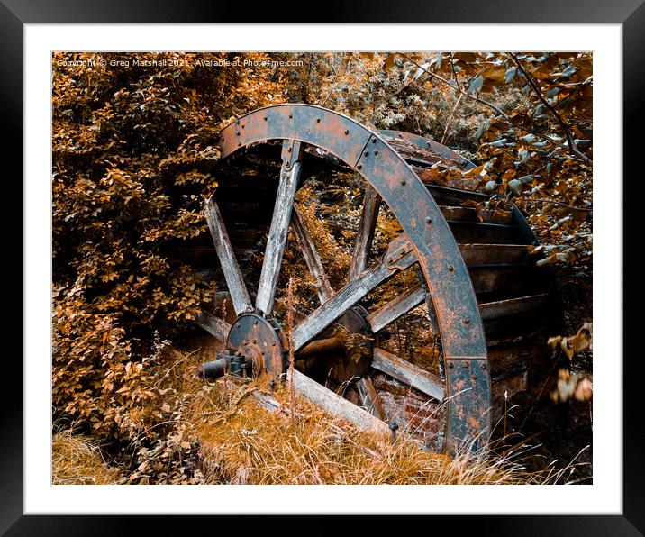 Rusted Rustic Water Wheel. Infra Red Framed Mounted Print by Greg Marshall