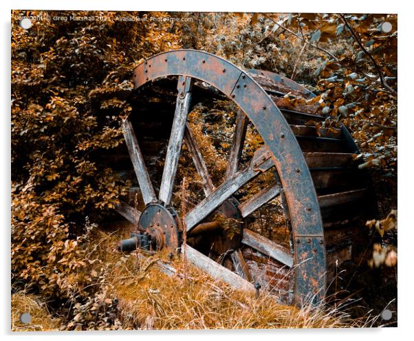 Rusted Rustic Water Wheel. Infra Red Acrylic by Greg Marshall