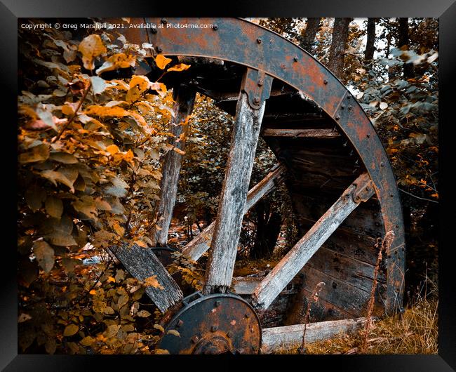 Rusted Rustic Water Wheel. Infra Red Framed Print by Greg Marshall