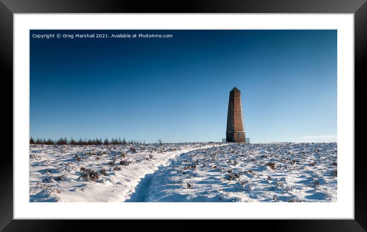 Captain Cook's Monument Yorkshire Moors in snow Framed Mounted Print by Greg Marshall